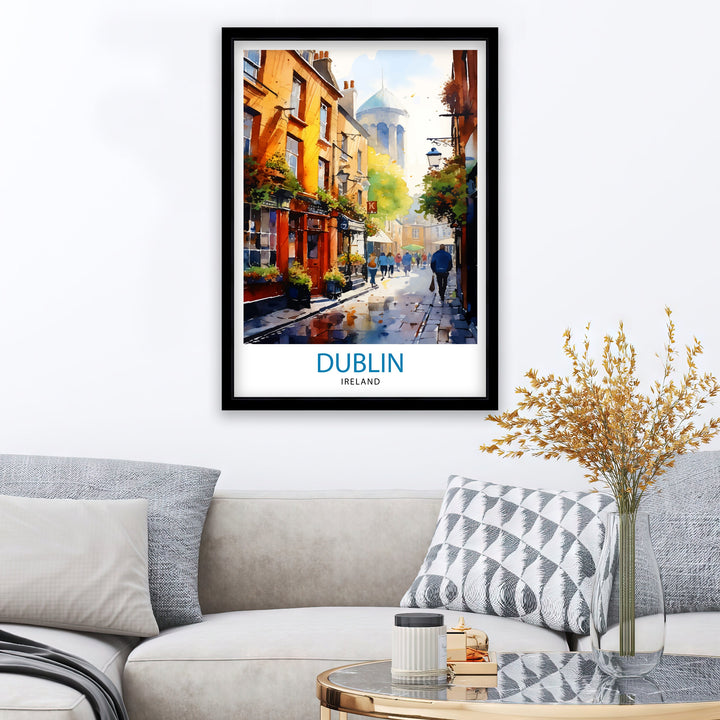 Dublin Ireland Cityscape Poster Lively Temple Bar Scene Dublin Wall Art Historic Georgian Doors Illustration Irish Pub Poster Cultural Decor