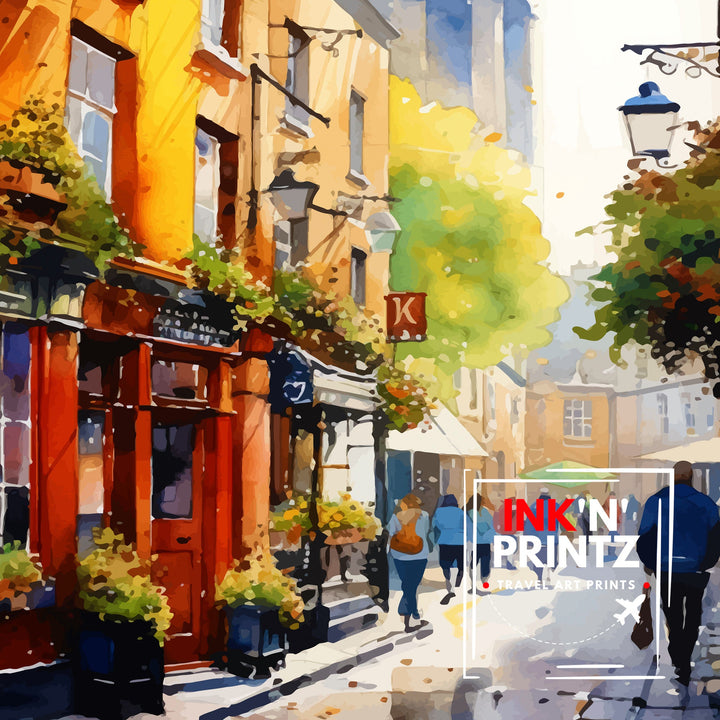 Dublin Ireland Cityscape Poster Lively Temple Bar Scene Dublin Wall Art Historic Georgian Doors Illustration Irish Pub Poster Cultural Decor
