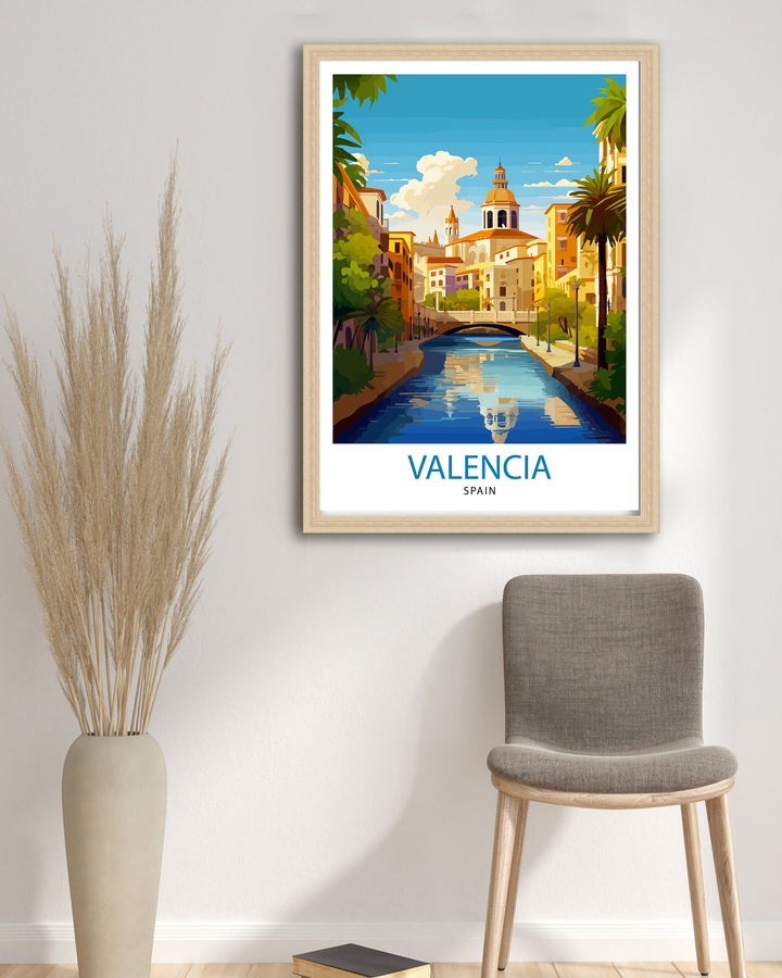 Valencia Spain Print Vibrant Cityscape Art Valencia Beach Poster Spanish Architecture Wall Art Turia Gardens Decor Mediterranean Travel Gift