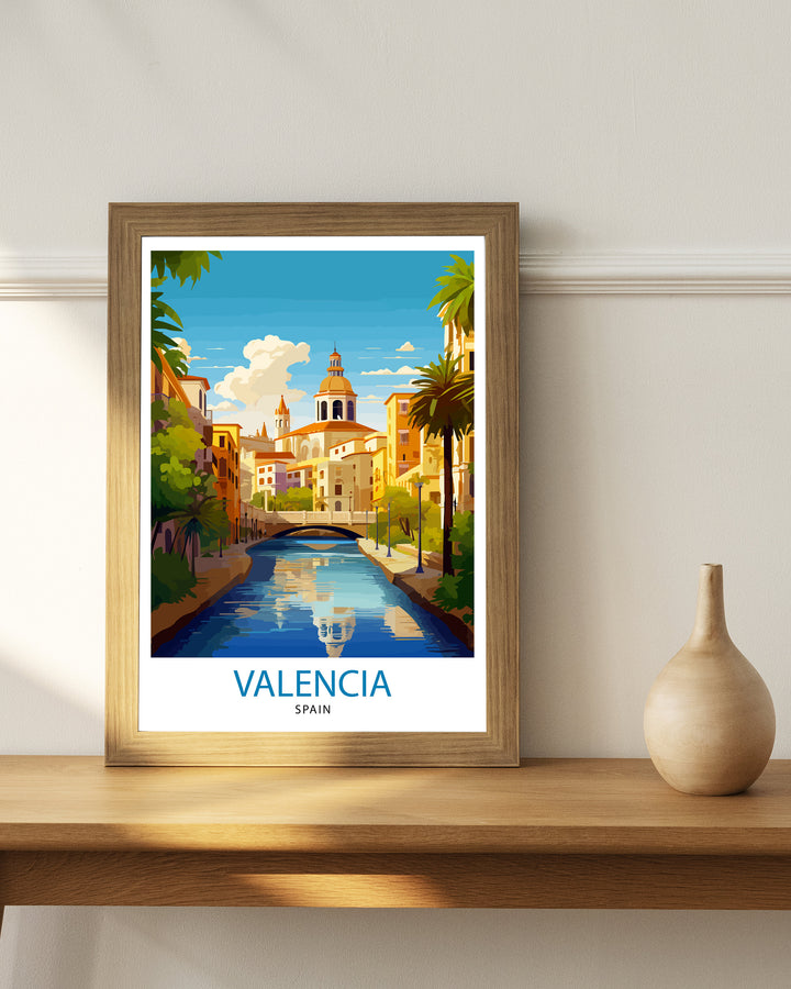 Valencia Spain Print Vibrant Cityscape Art Valencia Beach Poster Spanish Architecture Wall Art Turia Gardens Decor Mediterranean Travel Gift