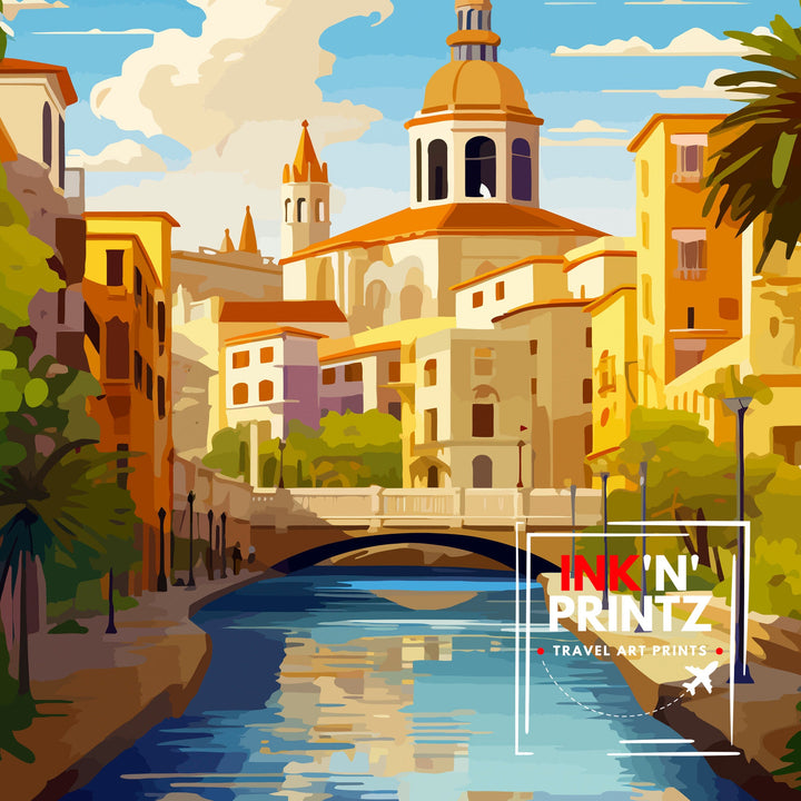 Valencia Spain Print Vibrant Cityscape Art Valencia Beach Poster Spanish Architecture Wall Art Turia Gardens Decor Mediterranean Travel Gift