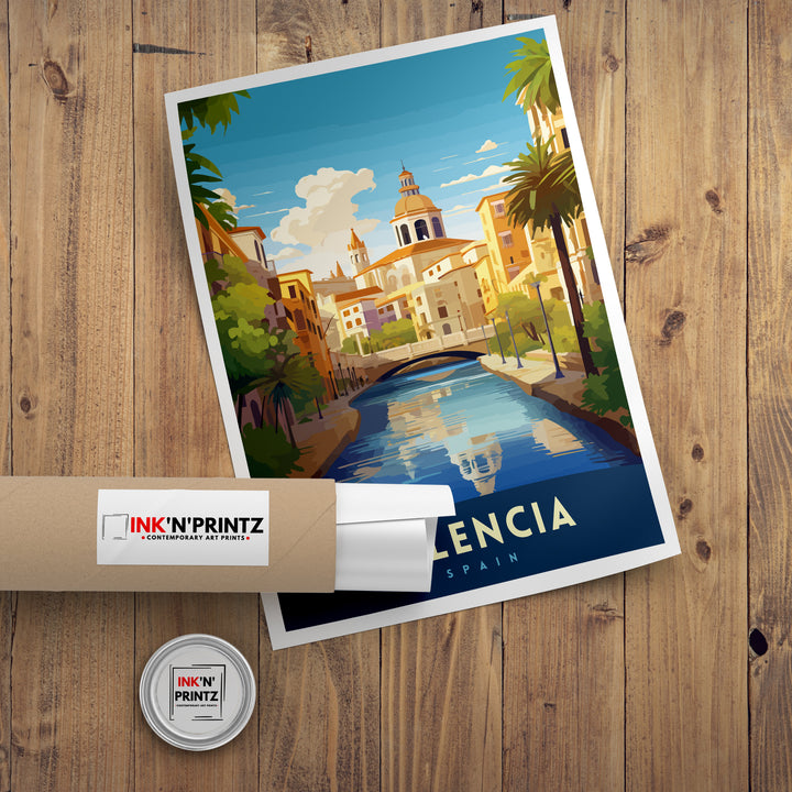 Valencia Spain Print Vibrant Cityscape Art Valencia Beach Poster Spanish Architecture Wall Art Turia Gardens Decor Mediterranean Travel Gift