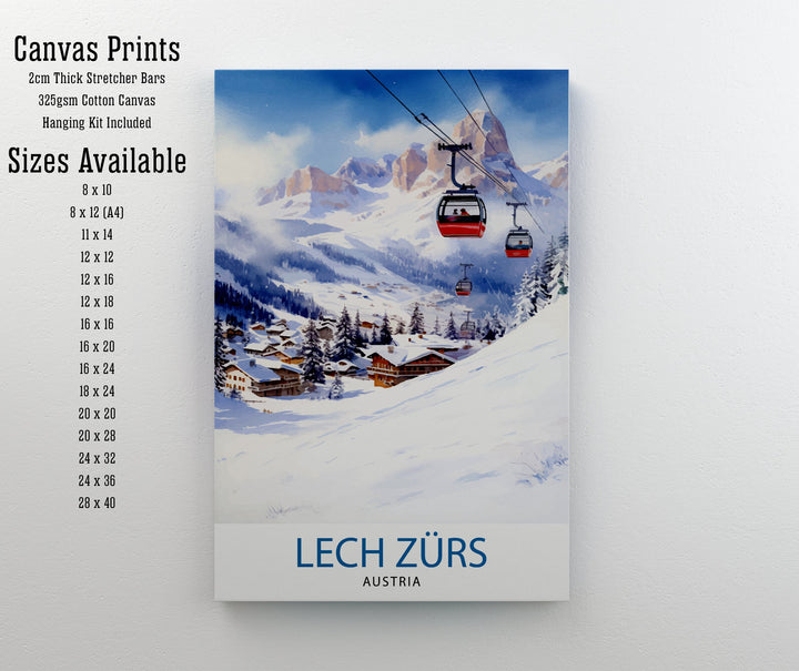 Lech Zurs am Arlberg Austria Travel Print Skiing Wall Decor Alpine Home Living Decor Austria Illustration Travel Poster Gift for Ski Lovers