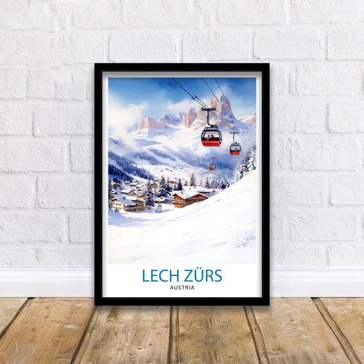 Lech Zurs am Arlberg Austria Travel Print Skiing Wall Decor Alpine Home Living Decor Austria Illustration Travel Poster Gift for Ski Lovers