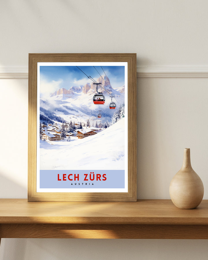 Lech Zurs am Arlberg Austria Travel Print Skiing Wall Decor Alpine Home Living Decor Austria Illustration Travel Poster Gift for Ski Lovers