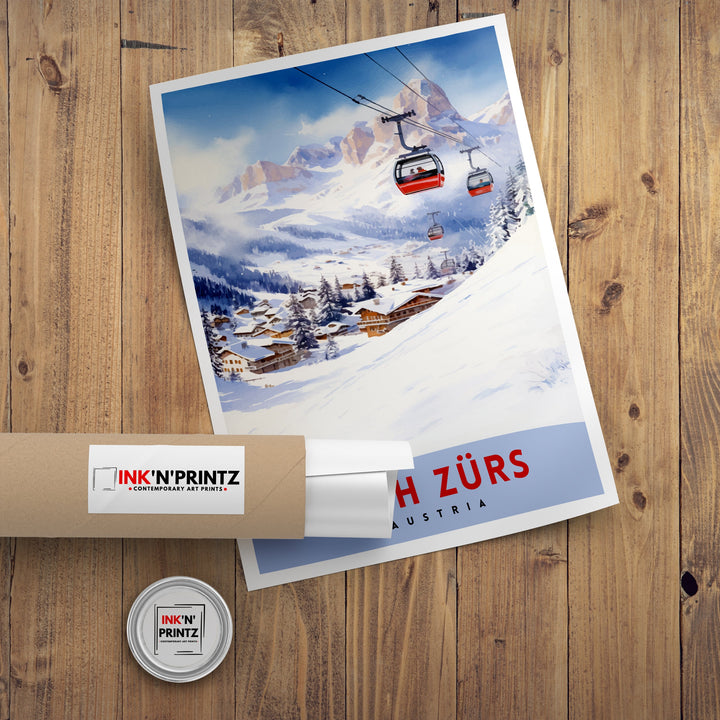 Lech Zurs am Arlberg Austria Travel Print Skiing Wall Decor Alpine Home Living Decor Austria Illustration Travel Poster Gift for Ski Lovers