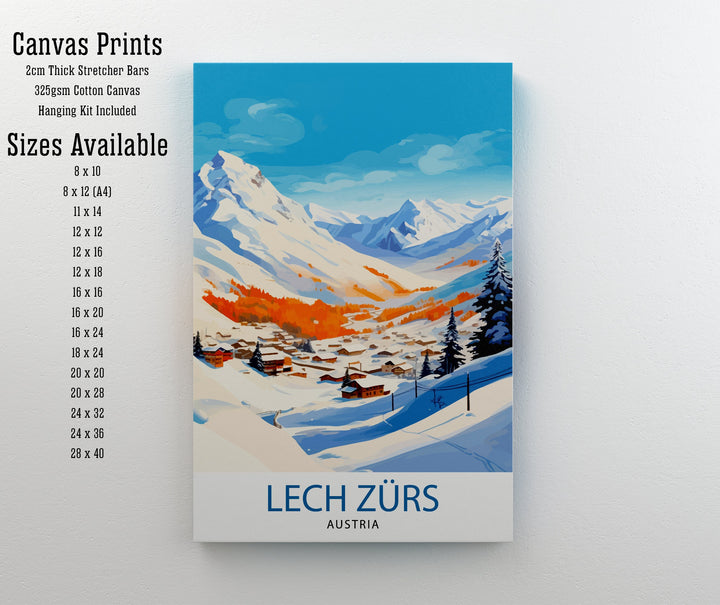 Lech Zurs am Arlberg Austria Travel Print Skiing Wall Decor Alpine Home Living Decor Austria Illustration Travel Poster Gift for Ski Lovers