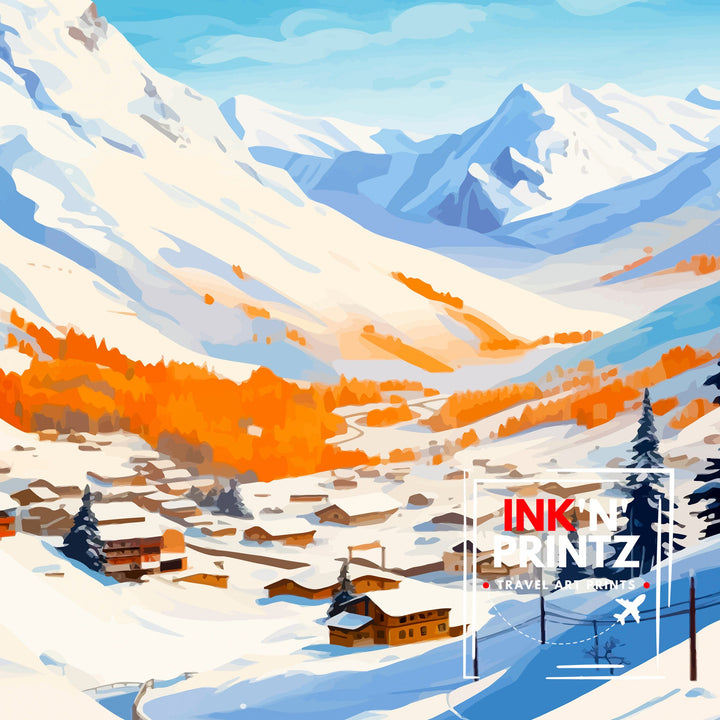 Lech Zurs am Arlberg Austria Travel Print Skiing Wall Decor Alpine Home Living Decor Austria Illustration Travel Poster Gift for Ski Lovers