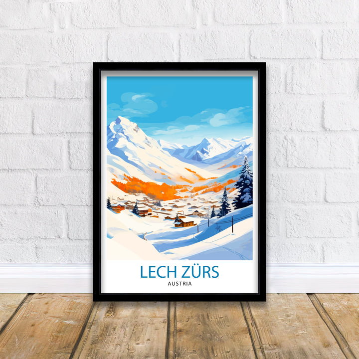 Lech Zurs am Arlberg Austria Travel Print Skiing Wall Decor Alpine Home Living Decor Austria Illustration Travel Poster Gift for Ski Lovers