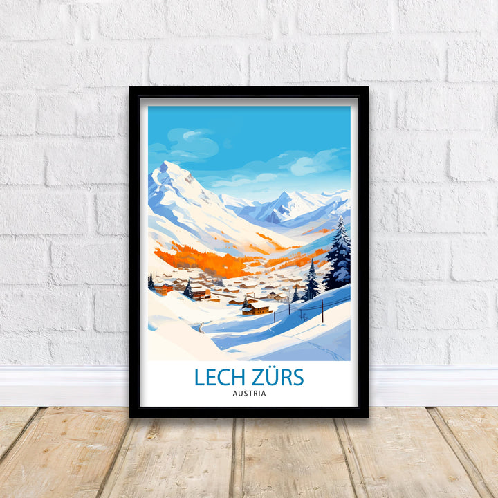 Lech Zurs am Arlberg Austria Travel Print Skiing Wall Decor Alpine Home Living Decor Austria Illustration Travel Poster Gift for Ski Lovers