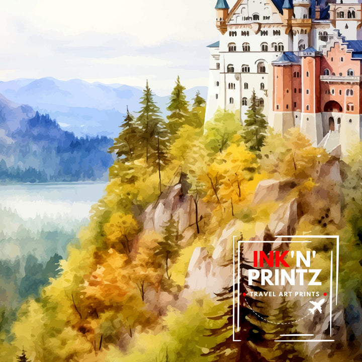 Neuschwanstein Castle Print Fairy Tale Castle Wall Art Bavaria Germany Poster Neuschwanstein Decor Romantic Road Travel German Castle