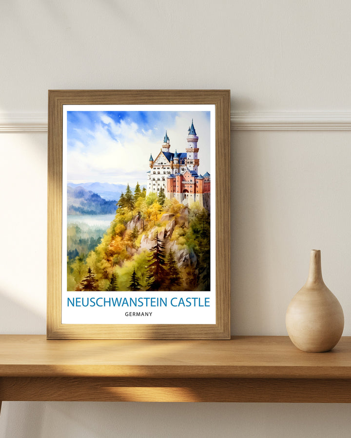 Neuschwanstein Castle Print Fairy Tale Castle Wall Art Bavaria Germany Poster Neuschwanstein Decor Romantic Road Travel German Castle