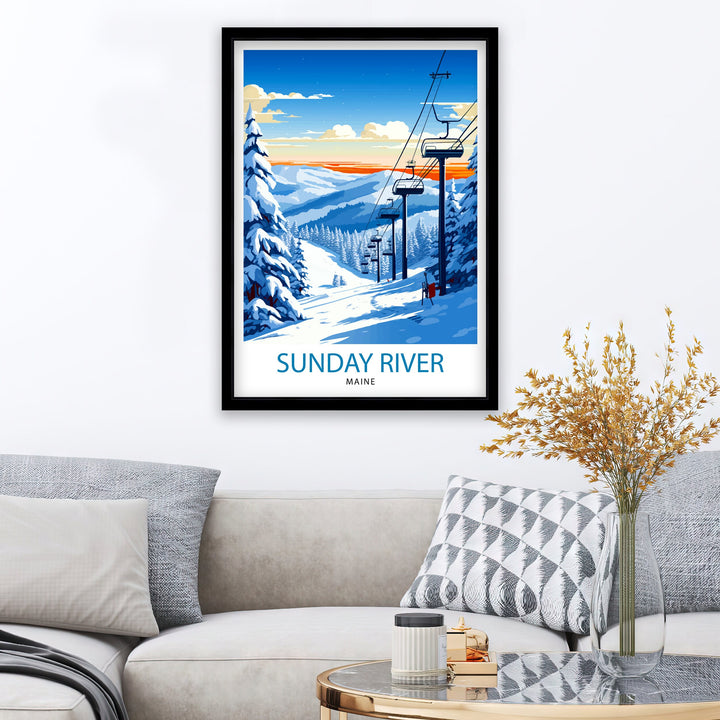 Sunday River Maine Ski Poster Winter Resort Wall Art Maine Ski Poster Sunday River