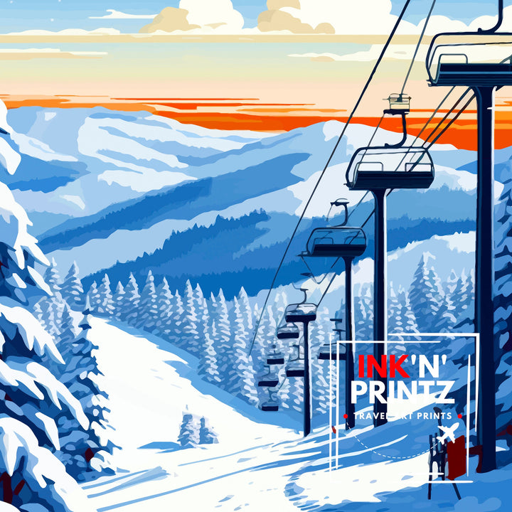 Sunday River Maine Ski Poster Winter Resort Wall Art Maine Ski Poster Sunday River