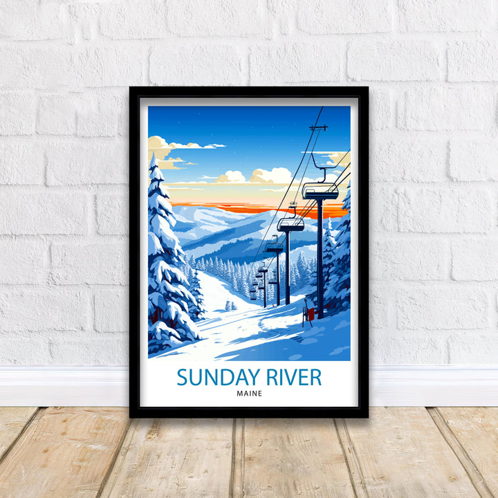 Sunday River Maine Ski Poster Winter Resort Wall Art Maine Ski Poster Sunday River
