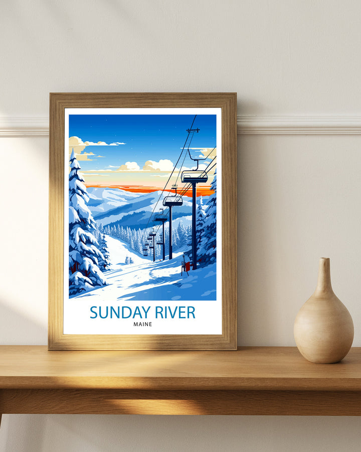 Sunday River Maine Ski Poster Winter Resort Wall Art Maine Ski Poster Sunday River