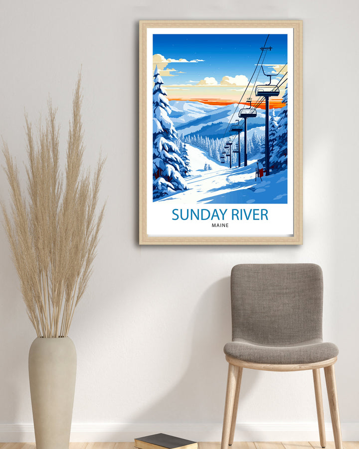 Sunday River Maine Ski Poster Winter Resort Wall Art Maine Ski Poster Sunday River