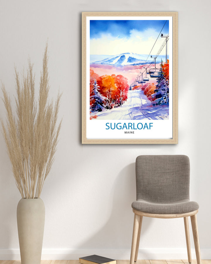 Sugarloaf Maine Ski Resort Poster - Maine Ski Wall Art - Sugarloaf Mountain Decor - Skiing Poster - Winter Landscape Art - Ski Lover Gift