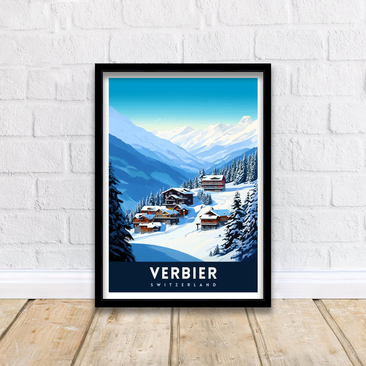 Verbier Ski Resort Print Swiss Alps Winter Scene Wall Art Verbier Poster Skiing Travel Decor Mountain Landscape Gift for Skiers