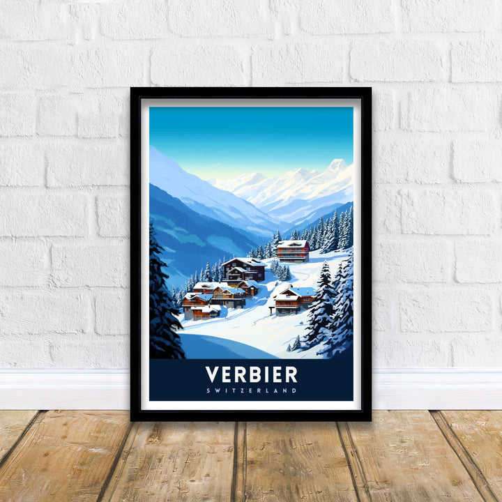 Verbier Ski Resort Print Swiss Alps Winter Scene Wall Art Verbier Poster Skiing Travel Decor Mountain Landscape Gift for Skiers