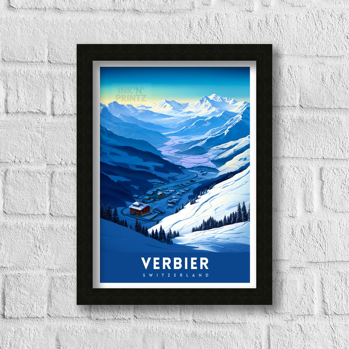 Verbier Ski Resort Print Swiss Alps Winter Scene Wall Art Verbier Poster Skiing Travel Decor Mountain Landscape Gift for Skiers