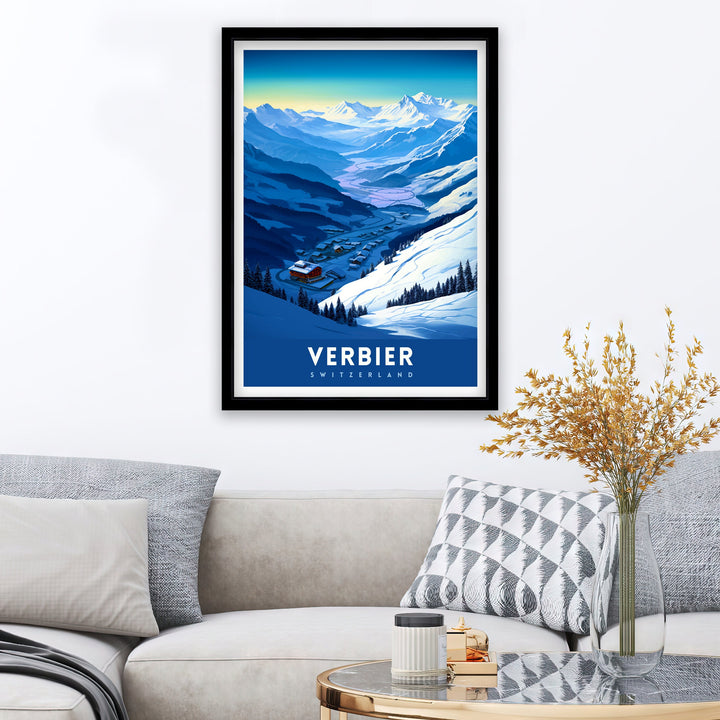 Verbier Ski Resort Print Swiss Alps Winter Scene Wall Art Verbier Poster Skiing Travel Decor Mountain Landscape Gift for Skiers