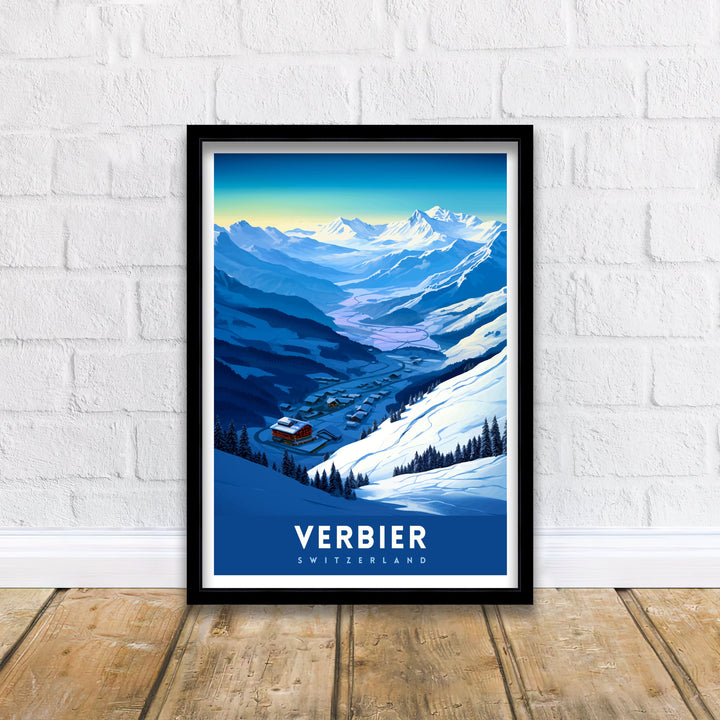 Verbier Ski Resort Print Swiss Alps Winter Scene Wall Art Verbier Poster Skiing Travel Decor Mountain Landscape Gift for Skiers