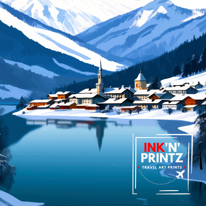 Zell am See Austria Travel Print Austrian Lakeside Scenery Poster Zell am See Wall Art Alpine Village Decor Ski Destination Gift