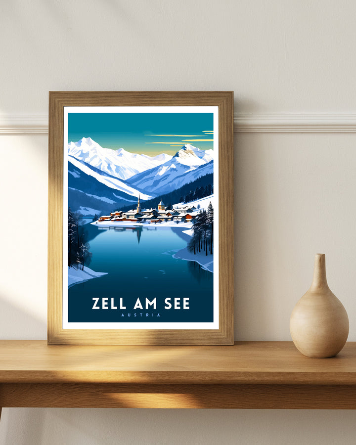 Zell am See Austria Travel Print Austrian Lakeside Scenery Poster Zell am See Wall Art Alpine Village Decor Ski Destination Gift