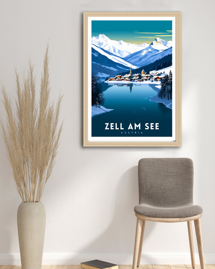 Zell am See Austria Travel Print Austrian Lakeside Scenery Poster Zell am See Wall Art Alpine Village Decor Ski Destination Gift