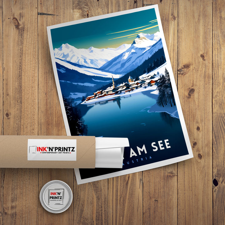 Zell am See Austria Travel Print Austrian Lakeside Scenery Poster Zell am See Wall Art Alpine Village Decor Ski Destination Gift