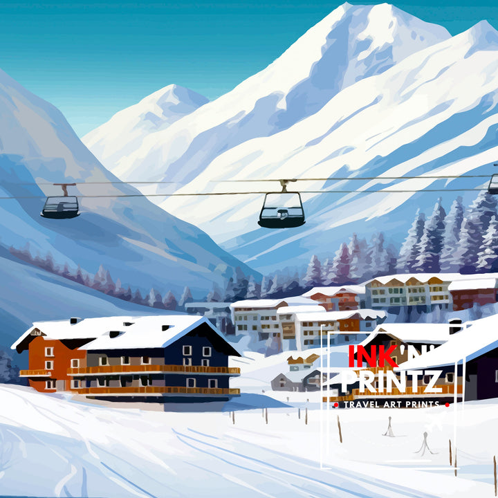 Val d Isere Travel Print French Ski Paradise Wall Decor Val dIsere Poster Alpine Resort France Snow Landscape Art Ski Lovers Gift Idea