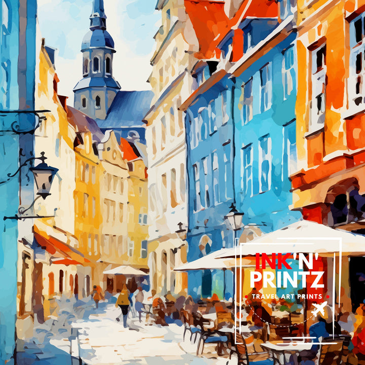 Copenhagen Travel Print Denmark Wall Art Copenhagen Home Decor Copenhagen Illustration Travel Poster Gift Denmark Home Decor