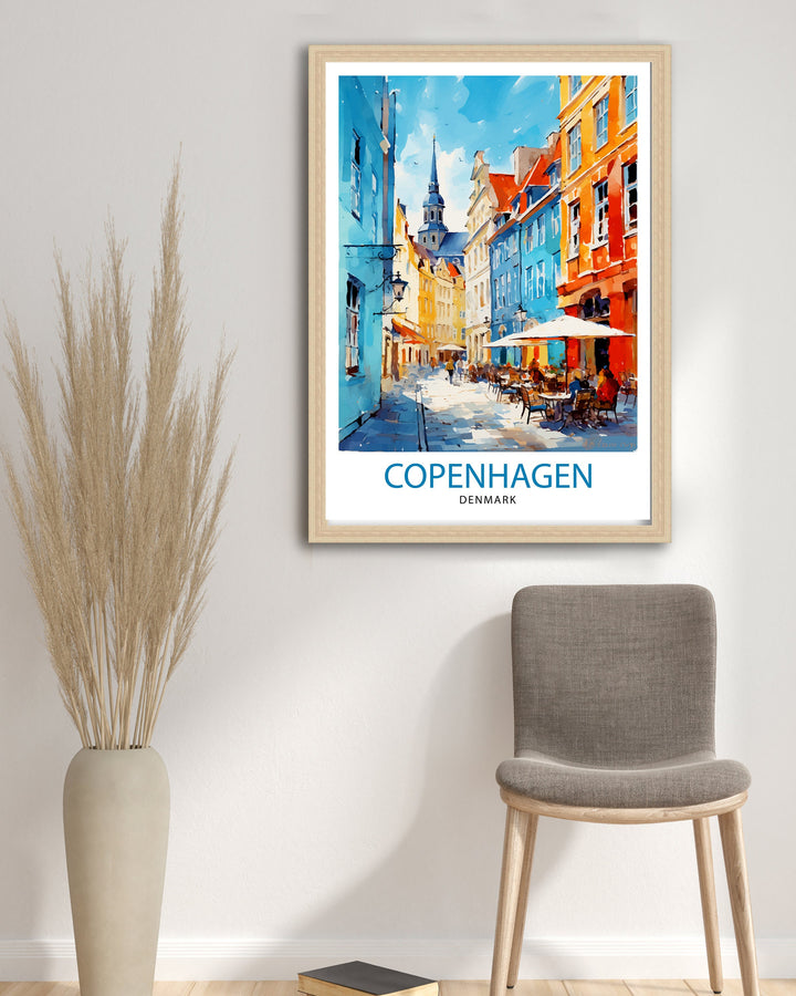 Copenhagen Travel Print Denmark Wall Art Copenhagen Home Decor Copenhagen Illustration Travel Poster Gift Denmark Home Decor