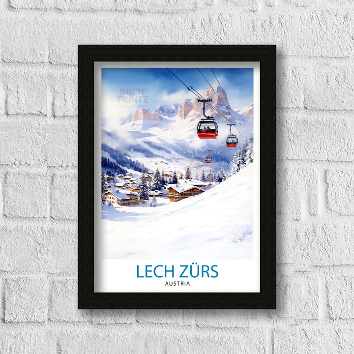 Lech Zurs am Arlberg Austria Travel Print Skiing Wall Decor Alpine Home Living Decor Austria Illustration Travel Poster Gift for Ski Lovers