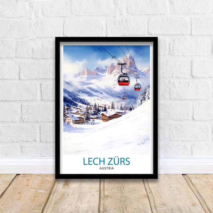 Lech Zurs am Arlberg Austria Travel Print Skiing Wall Decor Alpine Home Living Decor Austria Illustration Travel Poster Gift for Ski Lovers