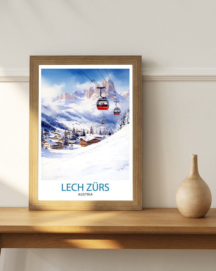 Lech Zurs am Arlberg Austria Travel Print Skiing Wall Decor Alpine Home Living Decor Austria Illustration Travel Poster Gift for Ski Lovers