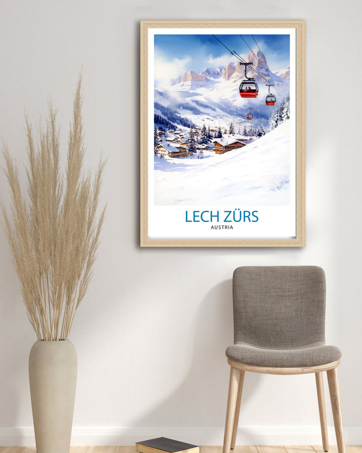 Lech Zurs am Arlberg Austria Travel Print Skiing Wall Decor Alpine Home Living Decor Austria Illustration Travel Poster Gift for Ski Lovers
