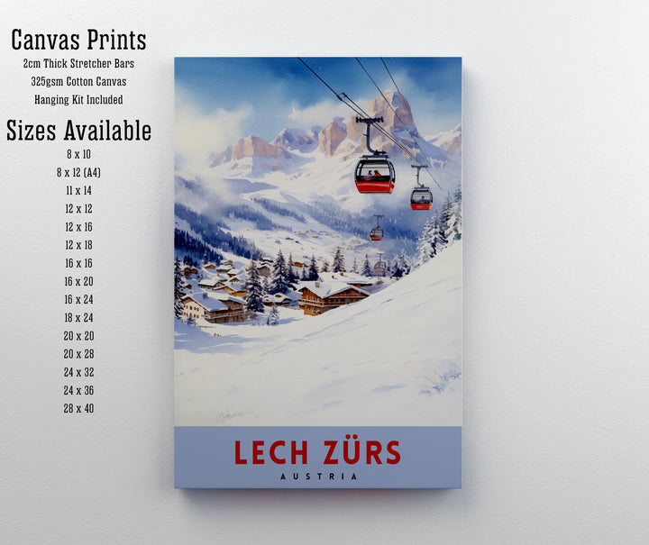 Lech Zurs am Arlberg Austria Travel Print Skiing Wall Decor Alpine Home Living Decor Austria Illustration Travel Poster Gift for Ski Lovers