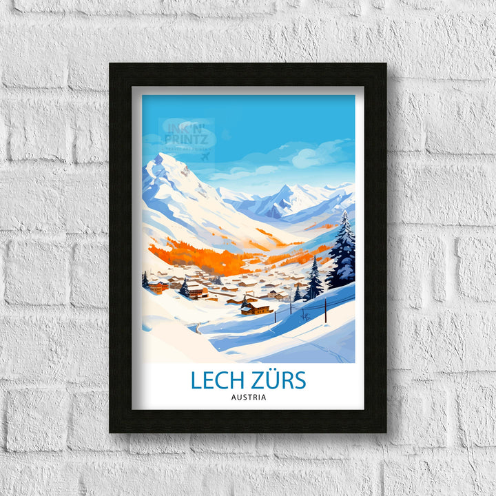 Lech Zurs am Arlberg Austria Travel Print Skiing Wall Decor Alpine Home Living Decor Austria Illustration Travel Poster Gift for Ski Lovers