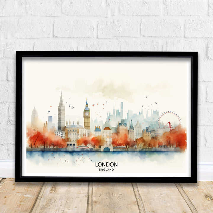 London Skyline Poster Iconic Cityscape Art London Landmarks Poster England Capital