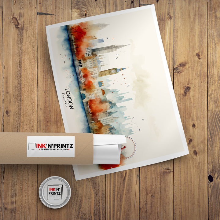 London Skyline Poster Iconic Cityscape Art London Landmarks Poster England Capital