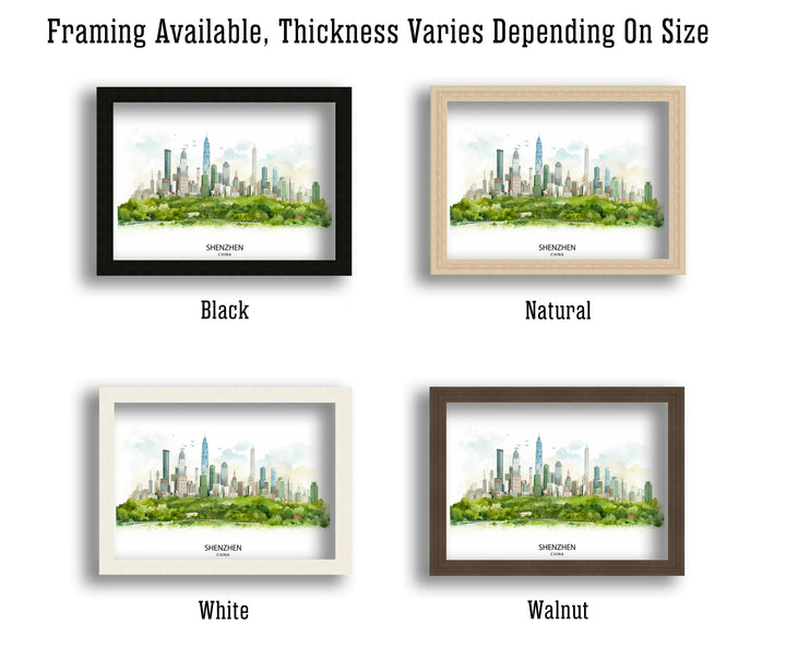 Shenzhen China Print Modern Cityscape Art Futuristic Skyline Poster Chinese Metropolis Wall Decor Urban Landscape Illustration Asian City