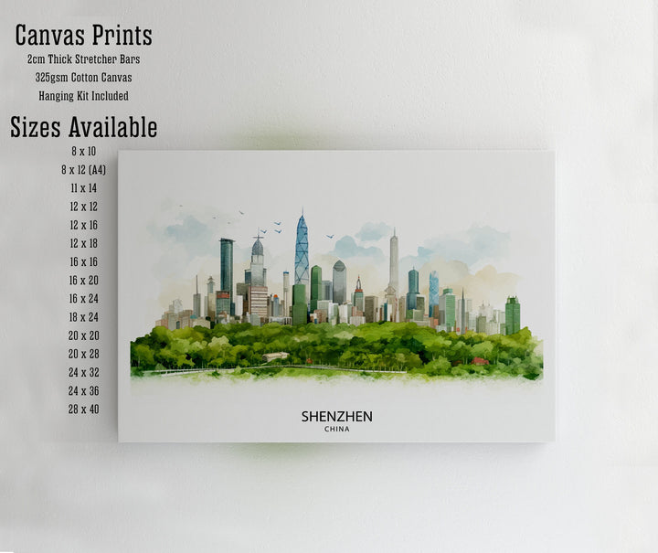 Shenzhen China Print Modern Cityscape Art Futuristic Skyline Poster Chinese Metropolis Wall Decor Urban Landscape Illustration Asian City