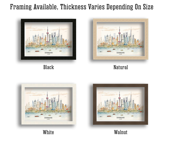 Shanghai Skyline Print Modern Chinese Cityscape Art Shanghai Tower Poster Pudong Skyline Wall Decor China Urban Landscape Illustration