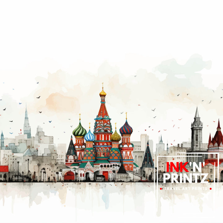 Moscow Russia Skyline Print Iconic Cityscape Art Moscow Landmarks Poster Russian Capital Wall Decor Urban Skyline Illustration Moscow City