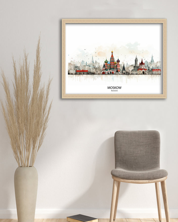 Moscow Russia Skyline Print Iconic Cityscape Art Moscow Landmarks Poster Russian Capital Wall Decor Urban Skyline Illustration Moscow City