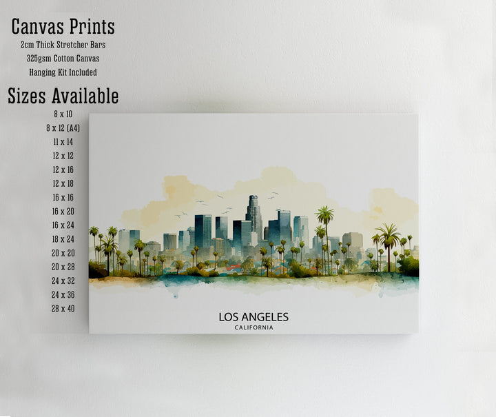 Los Angeles Skyline Print| Iconic Cityscape Art LA Downtown Poster California Urban Decor Hollywood Sign Wall Illustration American
