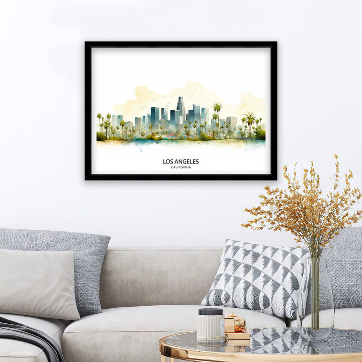 Los Angeles Skyline Print| Iconic Cityscape Art LA Downtown Poster California Urban Decor Hollywood Sign Wall Illustration American