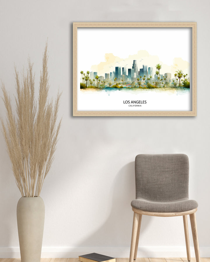 Los Angeles Skyline Print| Iconic Cityscape Art LA Downtown Poster California Urban Decor Hollywood Sign Wall Illustration American